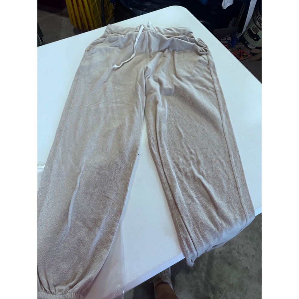 Double Zero Womens Beige Knit Jogger Lounge Pants Drawstring Waist Size Medium